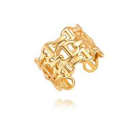POTESSA Anillos abiertos chapados en oro de 18 quilates para mujer, anillo de cadena de eslabones de banda ancha, simple apilable, joyería de dedo tamaño #4 - #9, Oro, Sin piedras preciosas