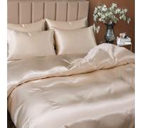 Pothuiny Juego de funda n rdica de sat n de 5 piezas tama o king, juego de cama de lujo con tacto sedoso en color topo con cierre de cremallera,