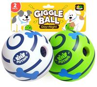POTING Pelota de risa para perros, paquete de 2, bolas interactivas brillantes para perros, juguete chirriante rodante para perros grandes, medianos y pequeños, divertidos sonidos de risa que atraen