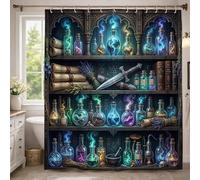 Potion - Cortina de ducha extra larga, con espada gótica mística, tela impermeable, color azul para decoración de habitación de invitados, 72 x 96 pulgadas