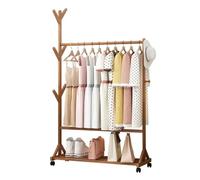 Potro Para Ropa Perchero de bambú for el suelo, sencillo y moderno, de madera maciza, for el hogar, for dormitorio, móvil(B)