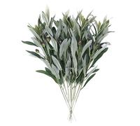 POTRUWE 10 Piezas de Decoración de Ramas de Olivo Artificiales, Tallos Largos de Hojas de Olivo de Imitación, Púas Verdes con Frutos de Olivo, Ramas de Navidad para Hacer