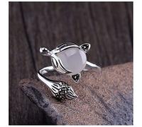 POTUBI Anillo abierto de zorro en plata de ley 925 con gemas preciosas y exquisitas, joyería encantadora, regalos for mujeres y niñas.(White chalcedony)