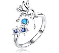 POTUBI Anillo ajustable de plata con circonita cúbica for mujer, apertura hada la noche oscura, anillo, joyería cristal, accesorios fiesta