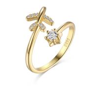POTUBI Anillo de avión de plata de ley 925, joya de avión, ajustable, anillo tallado con circonitas de colores for mujeres, niñas, azafatas, pilotos, regalos de cumpleaños.(Gold)