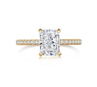 POTUBI Anillo de compromiso de 2 quilates for mujer, con diamantes de alto carbono, rectangular, con circonita cúbica 8A, ideal for Navidad, cumpleaños, Año Nuevo y San Valentín.(Gold,Size6)