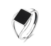 POTUBI Anillo de dedo índice sencillo y exquisito de plata de ley 925 for mujer, anillo cuadrado negro for cumpleaños, Navidad y aniversario.