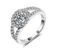 POTUBI Anillo de diamantes falsos, anillo eternidad bañado en plata, anillos compromiso boda for mujer, 8 elegantes