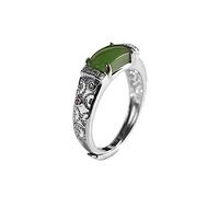 POTUBI Anillo de jade hetiano con incrustaciones de plata de ley 925, delicado y elegante anillo abierto hueco, joyería encantadora, regalos for mujeres y niñas.