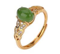 POTUBI Anillo de jade verde ovalado for mujer, plata de ley 925, piedra preciosa natural ajustable, regalo de joyería for cumpleaños, Navidad y aniversario.