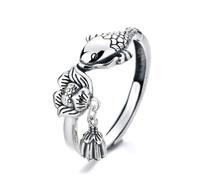 POTUBI Anillo de loto de carpa de plata de ley 925 for mujeres y hombres, abierto, ajustable, anillo for aliviar la ansiedad, anillo de borla de plata de ley 925 for regalo de cumpleaños.