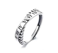 POTUBI Anillo de plata de ley con números romanos y cruz, anillo de moda de plata de ley for mujeres y hombres, anillo for el dedo índice, joyería de aniversario, regalo