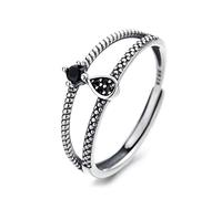POTUBI Anillo delicado de doble fila en plata de ley 925, elegante anillo for el dedo índice con incrustaciones de circonita negra, regalo de joyería sencillo for mujer.