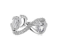 POTUBI Anillo personalizado for madres, plata de ley 925, huella de bebé, anillo conmemorativo de la mamá de un ángel, anillo con pies de bebé, joyería for mamá, regalos for mujeres(Red,Size6)