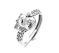 POTUBI Anillos de gato de la suerte de plata de ley 925, anillos vintage, anillos ajustables que traen buena suerte, riqueza y buen humor for mujeres y niñas.