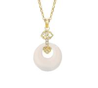 POTUBI Collar de calcedonia con círculo de la Suerte for Mujer, de Plata de Ley bañada en Oro, joyería Feng Shui, Regalo for Esposa y mamá.