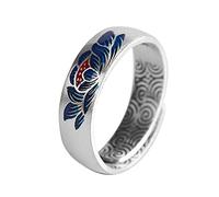 POTUBI Delicado anillo de loto azul en plata de ley 999 for mujeres y hombres amantes del yoga.(Red)