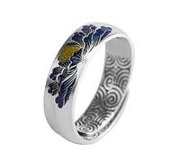 POTUBI Delicado anillo de loto azul en plata de ley 999 for mujeres y hombres amantes del yoga.(Yellow)