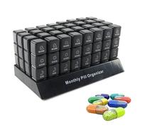 POTUBI Pastillero 4 Veces al día, 31 días, Pastillero semanal, 2 Compartimentos claramente marcados, fácil gestión y organización de medicamentos (Negro, 4 Veces al día)(Black,4 Panel Packaging)