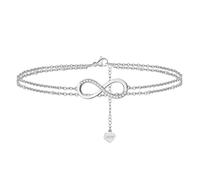 POTUBI Pulsera de Tobillo Doble for Mujer con símbolo de Infinito en 8 Formas, Cadena de Tobillo, Cadena de Playa Ajustable, Sandalias Descalzas, Regalo for pies de Playa for Mujer(Platinum)