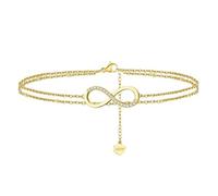 POTUBI Pulsera de Tobillo Doble for Mujer con símbolo de Infinito en 8 Formas, Cadena de Tobillo, Cadena de Playa Ajustable, Sandalias Descalzas, Regalo for pies de Playa for Mujer(Gold)