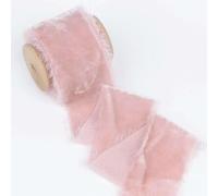 POTUBI Rollo de Cinta Terciopelo, Hecho a Mano, con Borde Deshilachado y Carrete Madera, Multicolor, 4 cm x 1, m (Azul)(Dusty Rose)