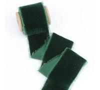 POTUBI Rollo de Cinta Terciopelo, Hecho a Mano, con Borde Deshilachado y Carrete Madera, Multicolor, 4 cm x 1, m (Azul)(Dark Green)