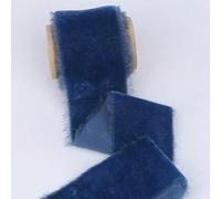 POTUBI Rollo de Cinta Terciopelo, Hecho a Mano, con Borde Deshilachado y Carrete Madera, Multicolor, 4 cm x 1, m (Azul)(Blue)