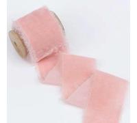 POTUBI Rollo de Cinta Terciopelo, Seda con Carrete Madera, Envoltura Hecha a Mano, Color café, 4 cm x 1, m (Rosa)(Pink)