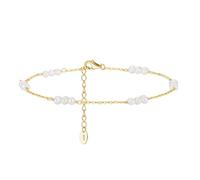 POTUBI Tobillera de Perlas cultivadas de Agua Dulce bañada en Oro de 14 Quilates for Mujer. Delicada Tobillera de Plata de Ley con Cuentas de Perla.(Gold)