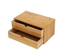POTYYH Organizador de escritorio, cajonera de bambú, mini cómoda, diseño de una pieza, caja de maquillaje con 2 cajones para oficina, salón y dormitorio