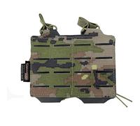 Pouch Doble Porta Cargador Fusil Conquer Open Top con Goma elástica, Laser Cut, Sistema molle para Chalecos y ceñidor, Apto para Cargadores de M4 y AK47 - Camuflaje boscoso pixelado español