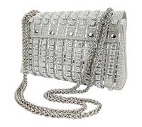 Pouch - Women's Evening Bags, Luxury Purse Support, Portable Rhinestone Clutch Shield, Celebration Accessory Management, Fashion Category, Silver Crystal Finish For Birthday New Year