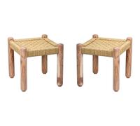 Pouf Cojín Asiento Hocker, Hocker 2er Set, Holz Natur Boho, 36cm Vintage Orient