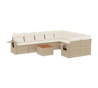 POUFGDR - Conjunto de jardín (10 piezas), diseño de sofá de poliratán beige | Cojines fundas extraíbles lavables, mesa plegable con resorte de gas, diseño modular flexible, resina trenzada duradera