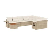 POUFGDR - Conjunto de jardín (10 piezas, poliratán beige, con mesa plegable | Resina trenzada duradera, mesa acacia plegable, fundas lavables, modular, exterior