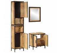 PouFGDR Juego de muebles de baño 3 piezas de hierro y madera de mango | Hierro sólido,madera de mango macizo,espejo de vidrio,reflexión no deformada,mango de metal,gran almacenamiento,pieza única