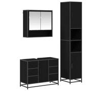 POUFGDR - Juego de muebles de baño, 3 unidades, color roble negro | Madera de ingeniería, montaje en pared, diseño minimalista,armario espejo,mueble bajo lavabo,gran gabinete, asas en barra