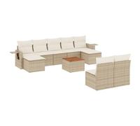 POUFGDR - Juego de sofás de jardín (10 piezas, Polyraton), color beige con | Diseño modular flexible, fundas lavables, mesa plegable con resorte de gas, madera de acacia resistente