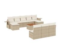 POUFGDR - Juego de sofás de jardín (11 piezas, con cojines de hormigón | Resina trenzada, mesa de acacia plegable, fundas lavables, modular, resistente a la intemperie