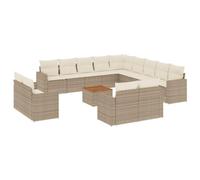 POUFGDR - Juego de sofás de jardín (14 piezas, con cojines de hormigón | Resina trenzada duradera, bandeja de acacia, fundas lavables, diseño modular, fácil mantenimiento