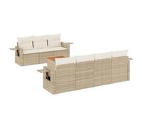 POUFGDR - Juego de sofás de jardín (8 piezas, con cojines de hormigón | Resina trenzada duradera, mesa plegable con resorte, bandeja de acacia, fundas lavables, diseño modular para terraza
