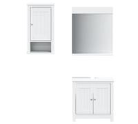 POUFGDR Muebles de baño 3 piezas Berg blanco madera de pino macizo | Armario de pared, espejo cortesía, almacenamiento bajo fregadero, superficie pintada UV, fijaciones de pared no incluidas