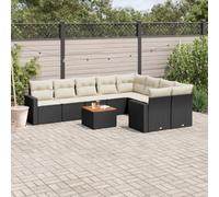 POUFGDR - Salón de jardín, 10 piezas, color negro | Mesa Superior Acacia, Funda Extraíble Lavable, Diseño Modular, Uso Exterior