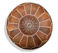 Poufs&Pillows Puf Artesanal de Cuero auténtico - Hecho a Mano - Entregado con Relleno - Otomano, cojin de Suelo, reposapiés (Marrón Cognac)