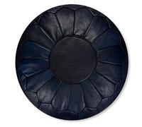 Poufs&Pillows Puf de cuero XL de alta calidad, hecho a mano, se entrega relleno, otomano, reposapiés, cojín de suelo (azul oscuro)