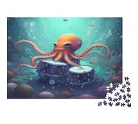 Poulpe jouant du tambourPuzzles Pour Adultes 70x50cm/1000pcs,Jeux De Défi Style de Dessin animé Sous-Marin