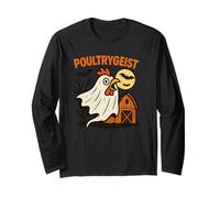 Poultrygeist Funny Chicken Ghost Halloween Pun Design Manga Larga