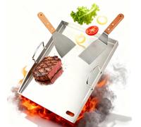 POUMUE 30×4×40cm Plancha de Acero Inoxidable con 2 Espátulas, Plancha para Barbacoa de Gas con Asa, Plancha Acero Inoxidable con Canaleta de Aceite, Plancha Asar Barbacoa para Barbacoa de Gas y Carbón