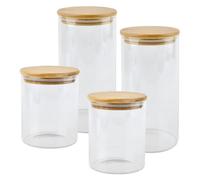 POUMUE 4 PCS Tarros de Cristal con Tapa Hermética, 800/1200ml Botes Cocina Almacenaje con Tapa de Bambú,Botes de Cristal con Tapa de Bambu,Frascos de Vidrio con Tapas para Pasta, Cereales, Alubias, Té